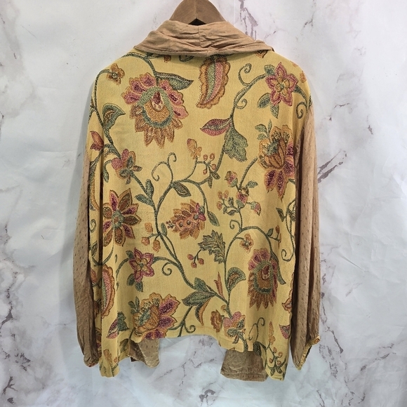 Tienda Ho Cardigan Womens Large Yellow Brown Floral Topper Wrap Vintage - Picture 5 of 13